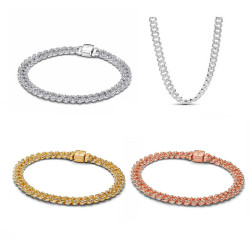 潘家多拉鍍S925銀手鏈蛇骨編織手錶鏈積織款式時尚氣質DIY表鏈