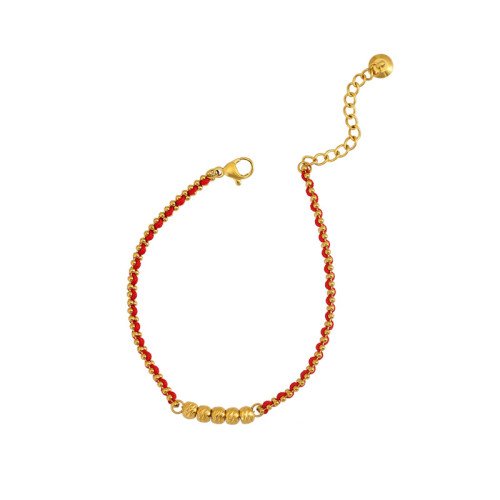 新款本命年紅繩手鏈女古法手工編織繩小金珠太嵗紅色手繩新年禮物