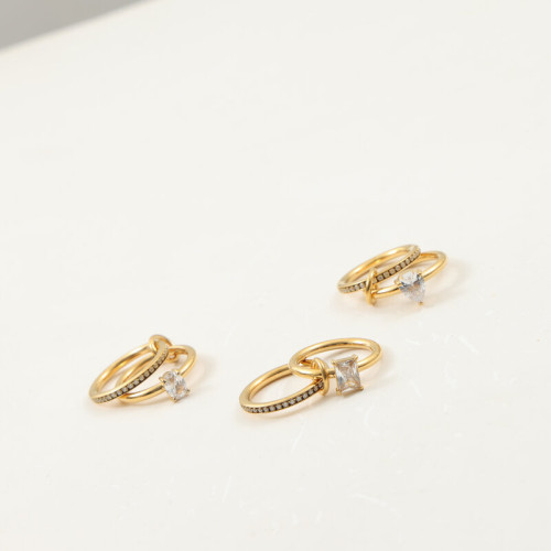 兩件套 戒指 周圈細鑽 鈦鋼電鍍18k金