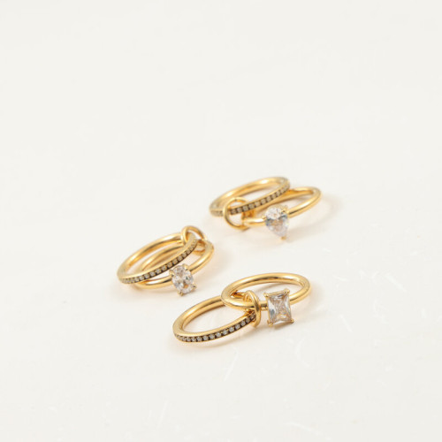 兩件套 戒指 周圈細鑽 鈦鋼電鍍18k金