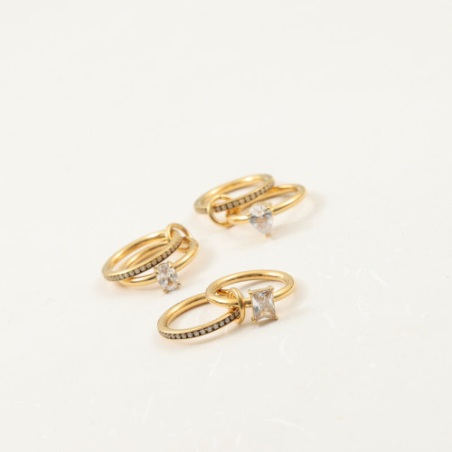 兩件套 戒指 周圈細鑽 鈦鋼電鍍18k金