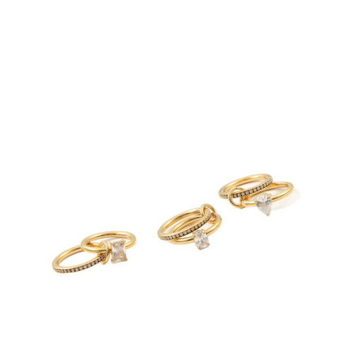 兩件套 戒指 周圈細鑽 鈦鋼電鍍18k金