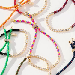 歐美新款酒紅編織繩鑲鑽手鏈金色可調節設計輕奢派對曡戴手飾