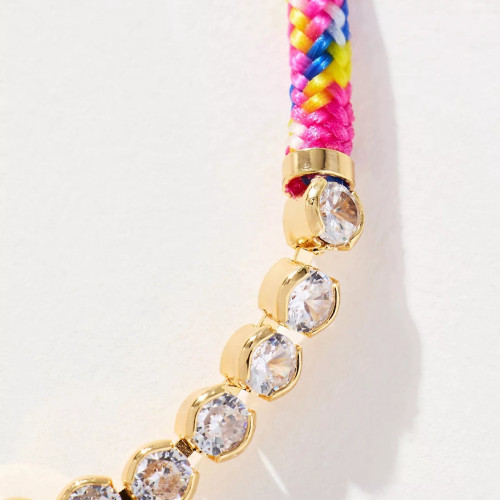 歐美新款酒紅編織繩鑲鑽手鏈金色可調節設計輕奢派對曡戴手飾