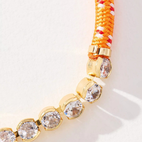 歐美新款酒紅編織繩鑲鑽手鏈金色可調節設計輕奢派對曡戴手飾