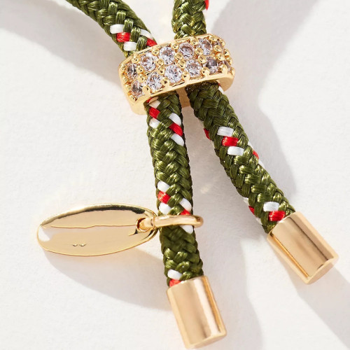 歐美新款酒紅編織繩鑲鑽手鏈金色可調節設計輕奢派對曡戴手飾