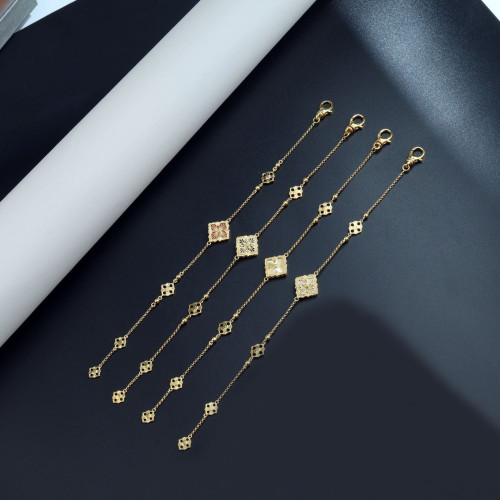 布家CNC手鏈女 單雙花四葉草三花鑲鑽雙面保色電鍍手飾宮廷風