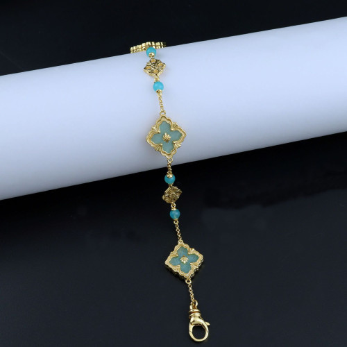 布家CNC手鏈女 單雙花四葉草三花鑲鑽雙面保色電鍍手飾宮廷風