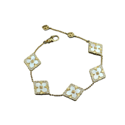 布家CNC手鏈女 單雙花四葉草三花鑲鑽雙面保色電鍍手飾宮廷風