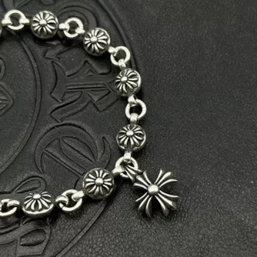 潮款手鏈泰銀復古男女士十字花球手鏈帶十字花吊墜手飾龐克嘻哈