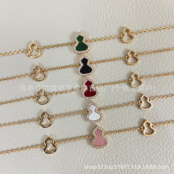 精工版V金麒麟小葫蘆手鏈女18k玫瑰金流蘇白貝母紅瑪瑙鎖骨鍊手飾