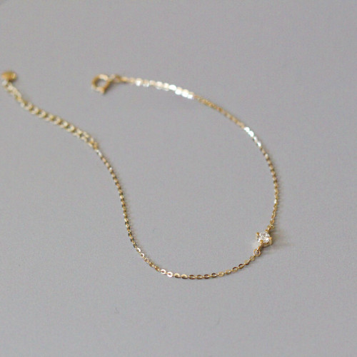 S925純銀鍍14K金手鏈 簡約單鑽鋯石百搭日常氣質細手鏈女款文藝風