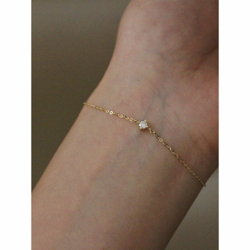 S925純銀鍍14K金手鏈 簡約單鑽鋯石百搭日常氣質細手鏈女款文藝風