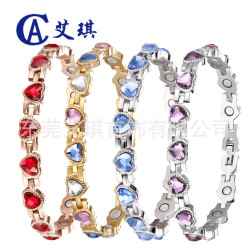 超閃心形水晶鈦鋼手鏈爆款時尚愛心磁性手鏈不鏽鋼手鏈女