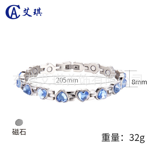 超閃心形水晶鈦鋼手鏈爆款時尚愛心磁性手鏈不鏽鋼手鏈女 超閃心形水晶鈦鋼手鏈爆款時尚愛心磁性手鏈不鏽鋼手鏈女