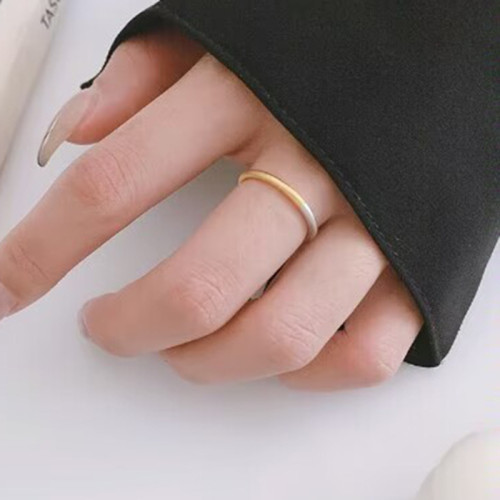 雙色 拼接 電鍍18k金 鈦鋼材質 細款戒指