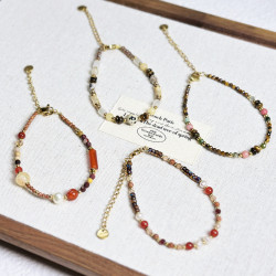 新品天然石鈦鋼手鏈美拉德風復古串珠水晶手鏈進口米珠珍珠手鏈女