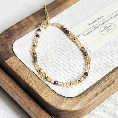 新品天然石鈦鋼手鏈美拉德風復古串珠水晶手鏈進口米珠珍珠手鏈女