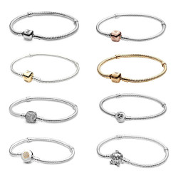 潘家多拉925白銅鍍銀手鏈珠子銀串珠diy配件愛心滿鑽蛇骨鏈女