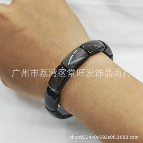 天然黑曜石金耀石銀曜石手鏈男款時尚幾何手排能量石手串