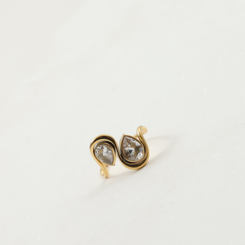 雙淚滴鋯石 戒指 鈦鋼電鍍18k金 雙淚滴鋯石 戒指 鈦鋼電鍍18k金