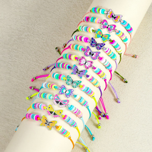 卡通蝴蝶獨角獸手串兒童軟陶花朵恐龍手鏈套裝彩色多巴胺飾品