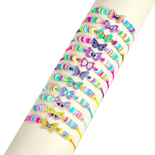 卡通蝴蝶獨角獸手串兒童軟陶花朵恐龍手鏈套裝彩色多巴胺飾品