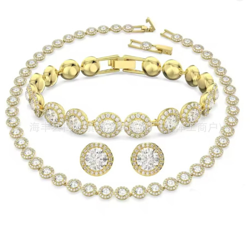 施家水晶元素手鏈女歐美時尚羅馬滿鑽項鍊手鏈耳釘組合