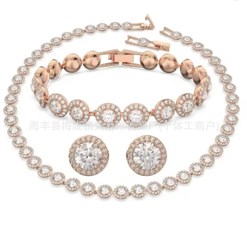 施家水晶元素手鏈女歐美時尚羅馬滿鑽項鍊手鏈耳釘組合