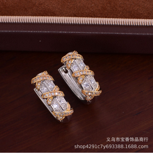 雙色交叉手鏈女時尚輕奢氣質滿鑽耳釦時尚金屬感個性手環