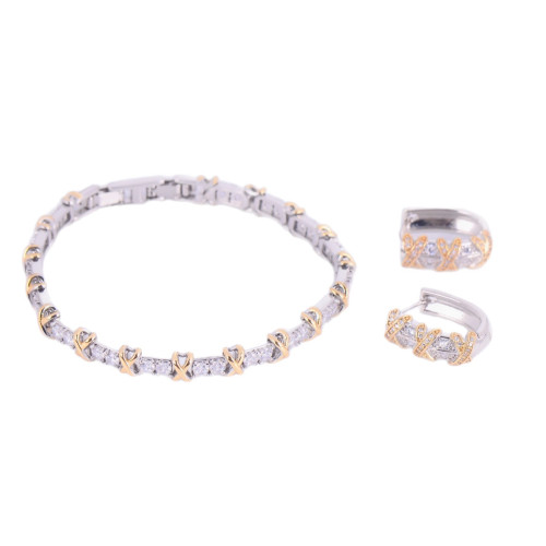 雙色交叉手鏈女時尚輕奢氣質滿鑽耳釦時尚金屬感個性手環