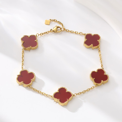 爆款真貝幸運四葉草手鏈18K金色雙面貝母歐美時尚輕奢高級感