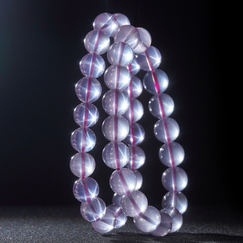 莫桑比克天然星光粉手鏈果凍體星光效應六芒星芙蓉石水晶手串單圈