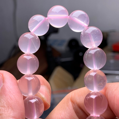 莫桑比克天然星光粉手鏈果凍體星光效應六芒星芙蓉石水晶手串單圈