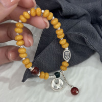 新中式S925純銀喜樂平安釦好運蜜蠟手串好運連連轉運紅瑪瑙手鏈