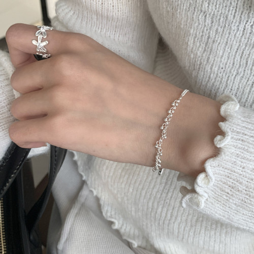 韓國潮流s925純銀圓珠手鏈女韓版銀飾簡約珠珠手飾ins風百搭