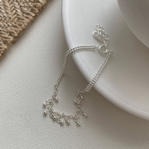 韓國潮流s925純銀圓珠手鏈女韓版銀飾簡約珠珠手飾ins風百搭