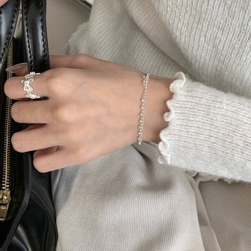 韓國潮流s925純銀圓珠手鏈女韓版銀飾簡約珠珠手飾ins風百搭