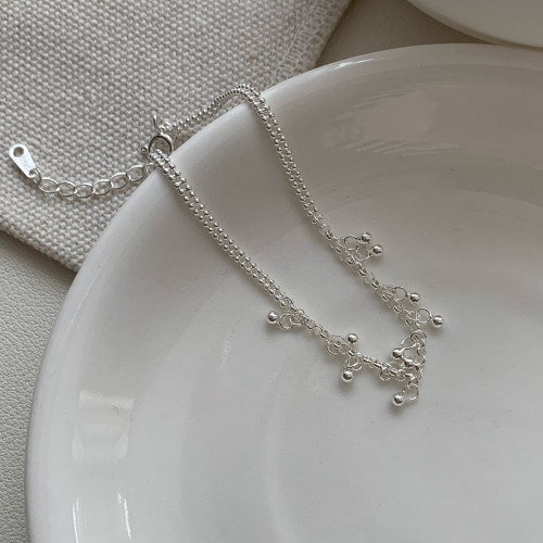 韓國潮流s925純銀圓珠手鏈女韓版銀飾簡約珠珠手飾ins風百搭