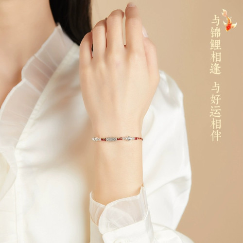 925錦鯉編織繩紅繩手鏈女生上岸手工編織手繩男考試情侶禮物腳鏈