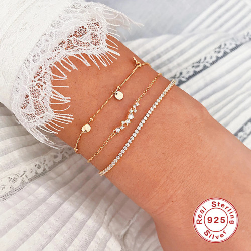 S925純銀網球鏈微鑲氣質日常時髦潮流手鏈休閒女款手飾