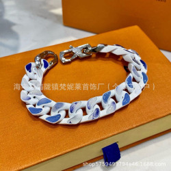 驢家藍天白雲古巴手鏈烤漆不鏽鋼不掉色歐美風小衆設計感鈦鋼項鍊