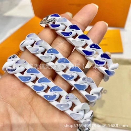 驢家藍天白雲古巴手鏈烤漆不鏽鋼不掉色歐美風小衆設計感鈦鋼項鍊