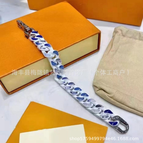 驢家藍天白雲古巴手鏈烤漆不鏽鋼不掉色歐美風小衆設計感鈦鋼項鍊