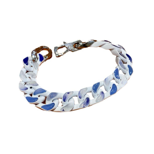 驢家藍天白雲古巴手鏈烤漆不鏽鋼不掉色歐美風小衆設計感鈦鋼項鍊