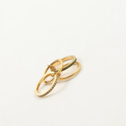 四環 組合戒指 周圈白鋯石 綠鋯石 鈦鋼電鍍18k金