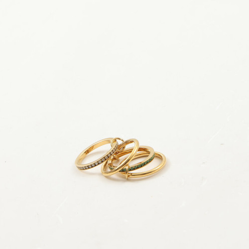 四環 組合戒指 周圈白鋯石 綠鋯石 鈦鋼電鍍18k金