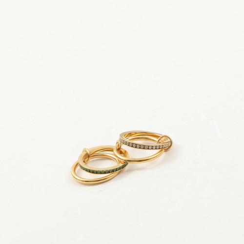 四環 組合戒指 周圈白鋯石 綠鋯石 鈦鋼電鍍18k金