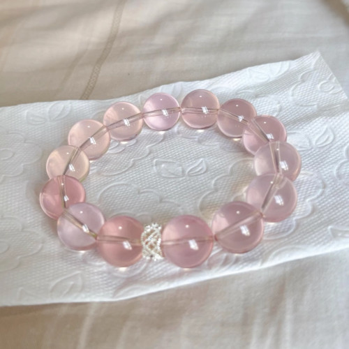 【緋菸】天然粉水晶手鏈 莫桑比克星光六芒星粉水晶手串 