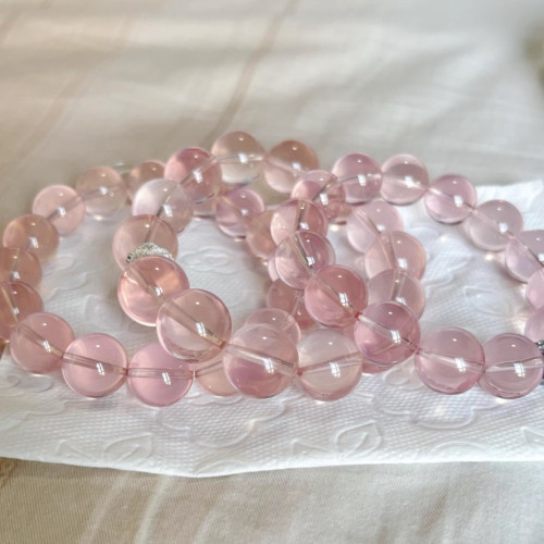 【緋菸】天然粉水晶手鏈 莫桑比克星光六芒星粉水晶手串 